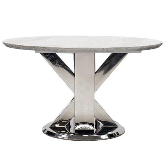 Tram Round Grey Marble Dining Table With Stainless Steel Base_1