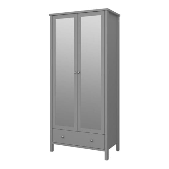Trams Mirrored Wooden Wardrobe With 2 Doors 1 Drawer In Grey_3
