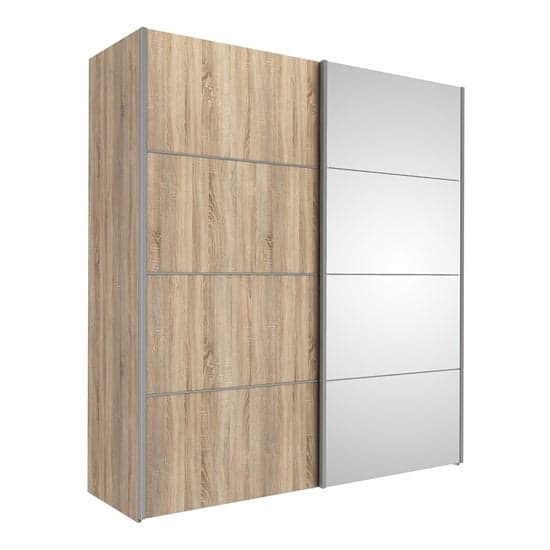 Trek Mirrored Sliding Doors Wardrobe In Oak With 2 Shelves_1
