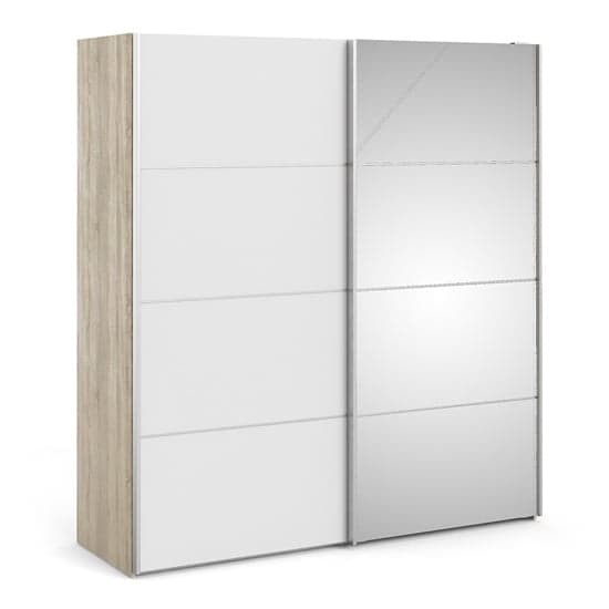 Trek Mirrored Sliding Doors Wardrobe In Oak White With 2 Shelves_1