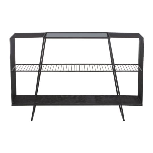 Ruchbah Grey Glass Top Console Table With Black Metal Frame_1