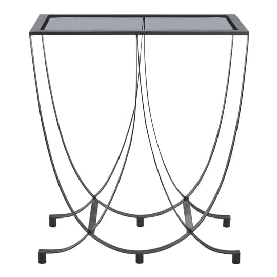 Ruchbah Black Glass Top Side Table With Curved Metal Base_1
