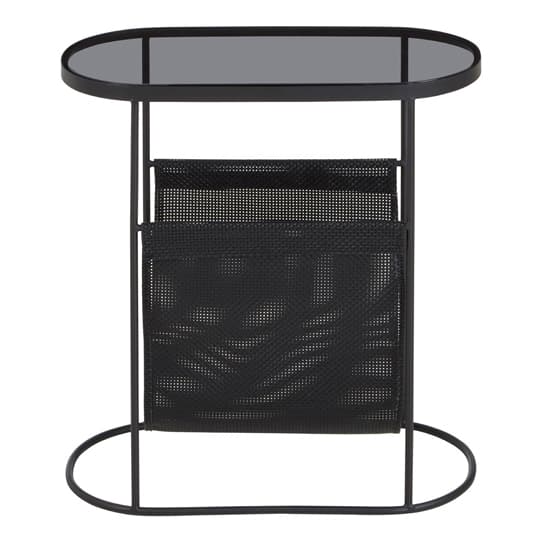 Ruchbah Grey Glass Top Side Table With Black Metal Frame_1
