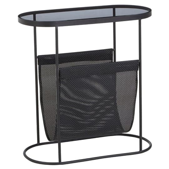 Ruchbah Grey Glass Top Side Table With Black Metal Frame_2
