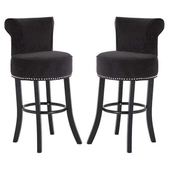 Trento Round Upholstered Black Fabric Bar Chairs In A Pair_1