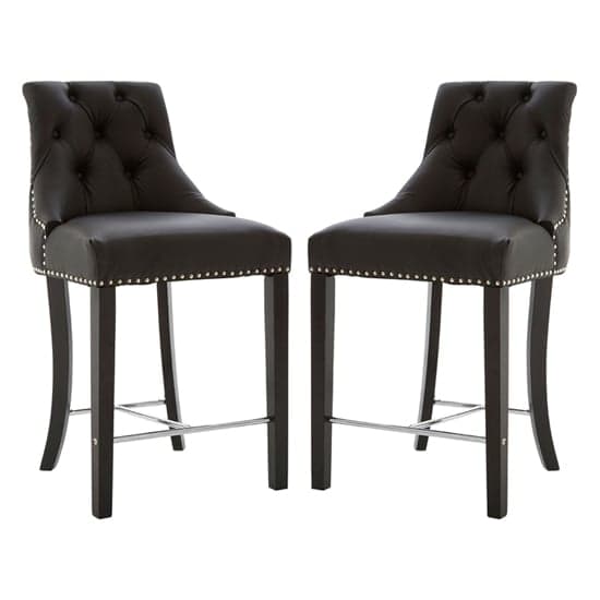 Trento Upholstered Black Faux Leather Bar Chairs In A Pair_1