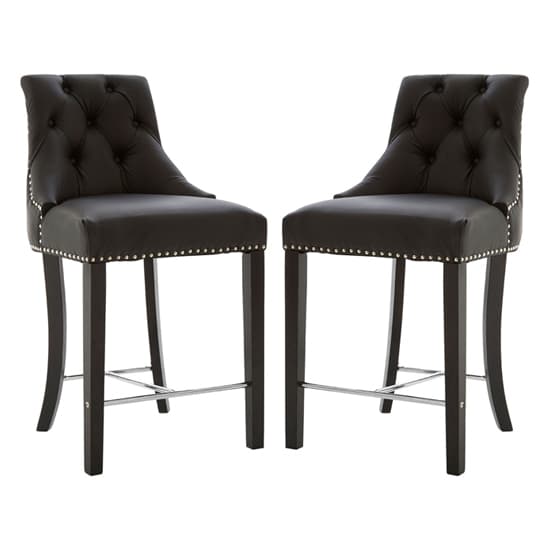 Trento Upholstered Black Faux Leather Bar Chairs In A Pair Furniture