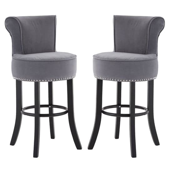 Trento Round Upholstered Grey Fabric Bar Chairs In A Pair_1