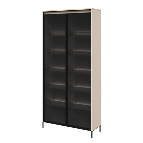 Trier Display Cabinet 2 Glass Doors In Beige With LED_2