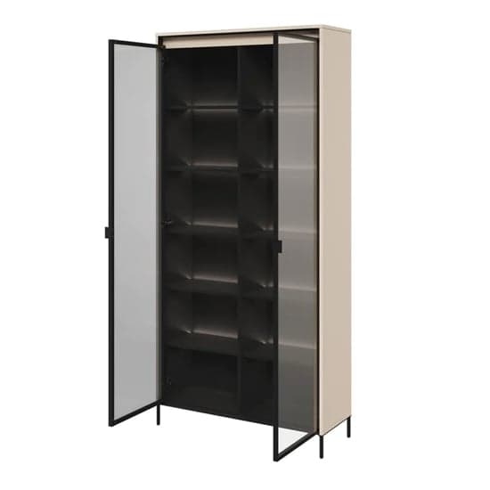 Trier Display Cabinet 2 Glass Doors In Beige With LED_3