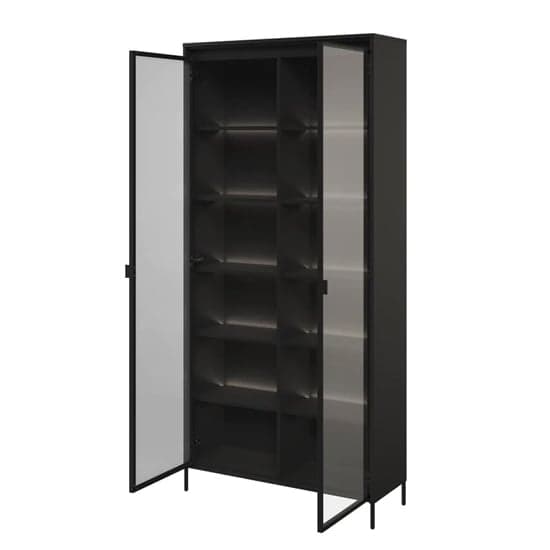 Trier Display Cabinet 2 Glass Doors In Matt Black With LED_2