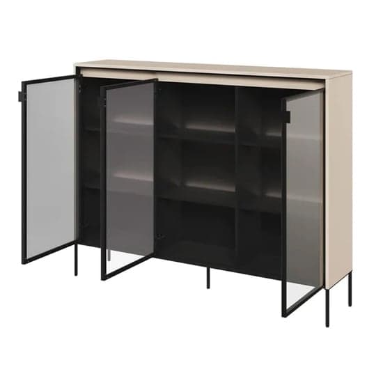 Trier Display Cabinet 3 Glass Doors In Beige With LED_2