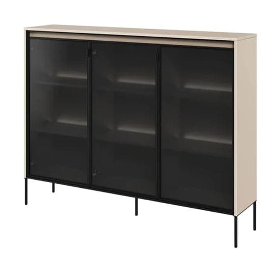 Trier Display Cabinet 3 Glass Doors In Beige With LED_1