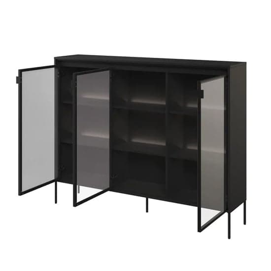 Trier Display Cabinet 3 Glass Doors In Matt Black With LED_2