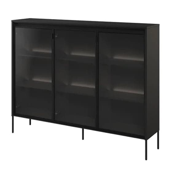 Trier Display Cabinet 3 Glass Doors In Matt Black With LED_1