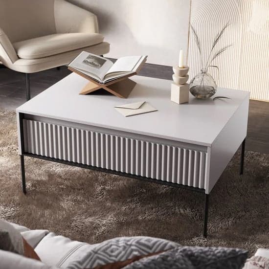 Trier Wooden Coffee Table With 1 Drawer In Matt White_1