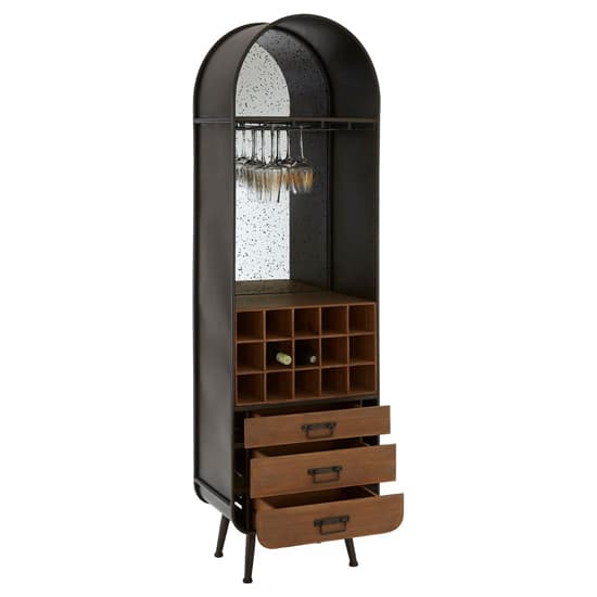 Trigona Natural Wooden Bar Cabinet With Black Metal Frame_3