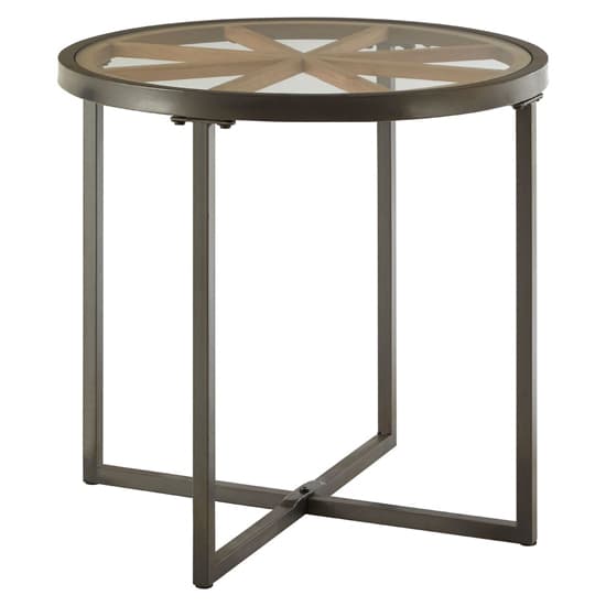 Trigona Round Clear Glass Side Table With Grey Metal Frame_1