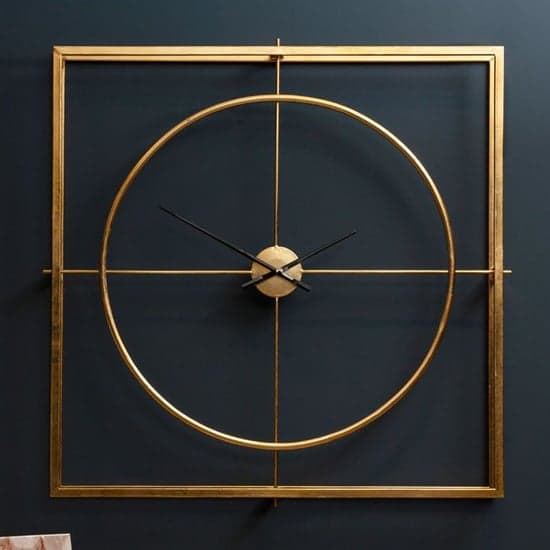 Trigona Square Metal Wall Clock In Gold Frame_1