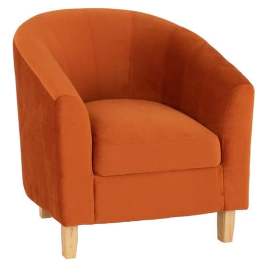 Trinkal Velvet Tub Chair In Burnt Orange With Wooden Legs_2