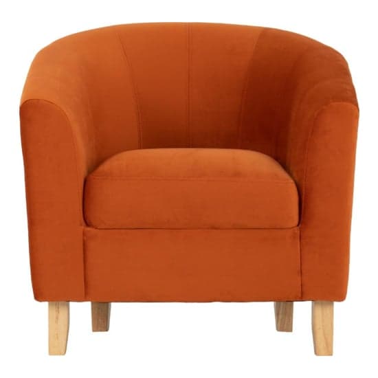 Trinkal Velvet Tub Chair In Burnt Orange With Wooden Legs_3