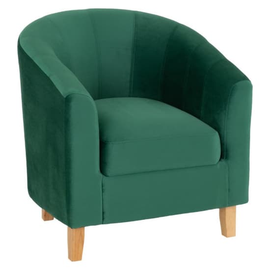 Trinkal Velvet Tub Chair In Emerald Green With Wooden Legs_2