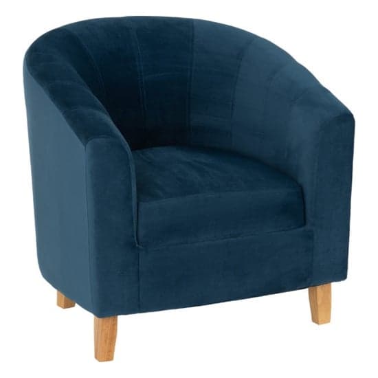 Trinkal Velvet Tub Chair In Sapphire Blue With Wooden Legs_2