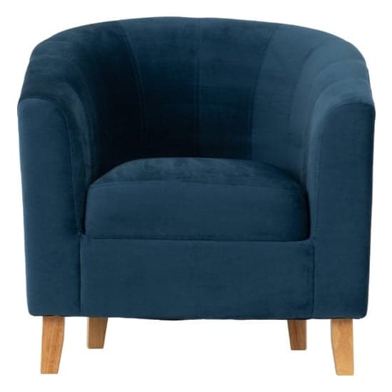 Trinkal Velvet Tub Chair In Sapphire Blue With Wooden Legs_3