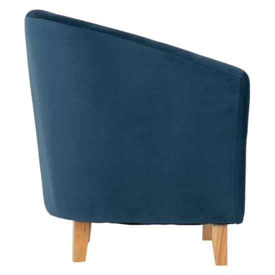 Trinkal Velvet Tub Chair In Sapphire Blue With Wooden Legs_4