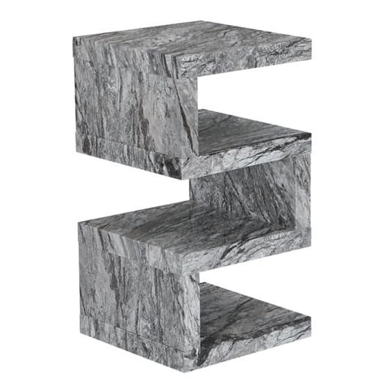 Trio High Gloss 2 Tier Side Table In Melange Marble Effect_2