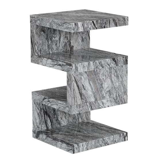 Trio High Gloss 2 Tier Side Table In Melange Marble Effect_3