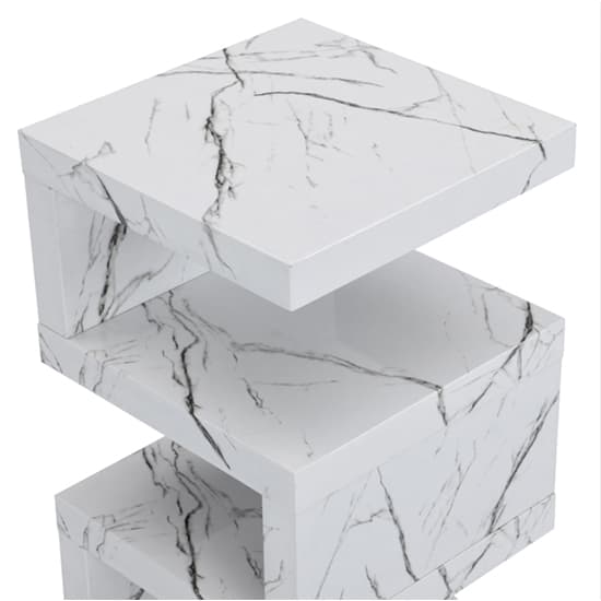 Trio High Gloss 2 Tier Side Table In Vida Marble Effect Furniture in