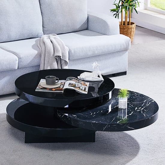 Triplo Round Rotating Coffee Table In Milano Marble Effect Furniture