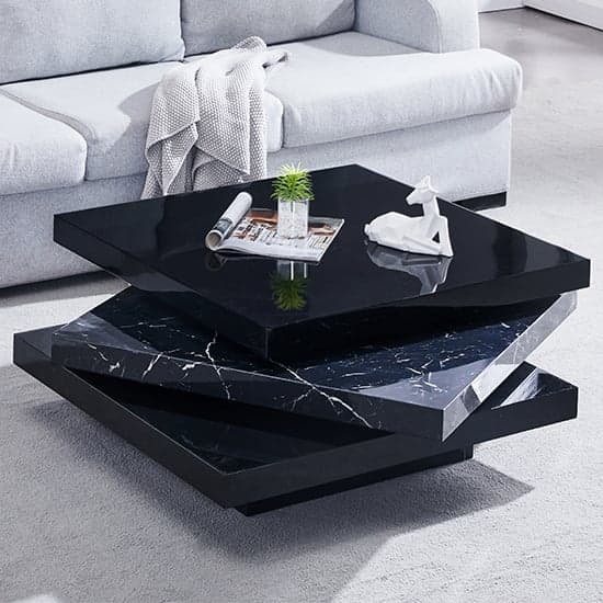 Triplo Square Rotating Coffee Table In Milano Marble Effect