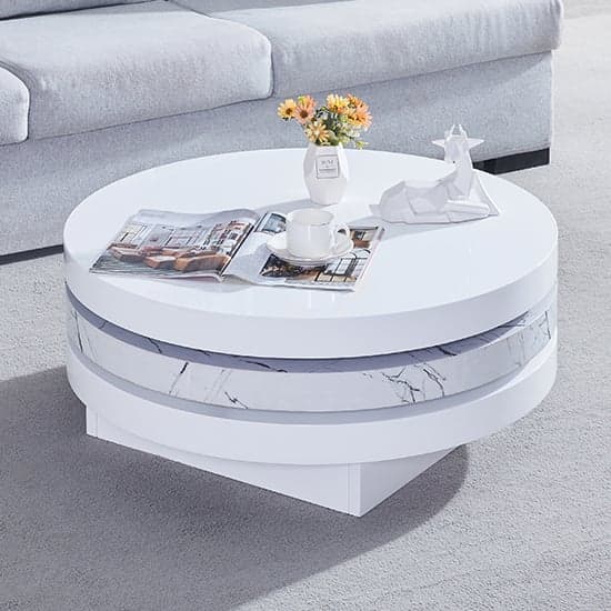 Triplo Round Rotating Coffee Table In Vida Marble Effect_2