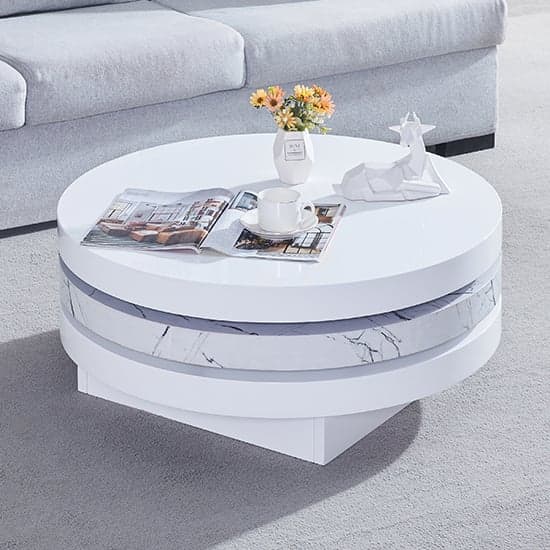 Triplo Round Rotating Coffee Table In Vida Marble Effect Furniture in Fashion
