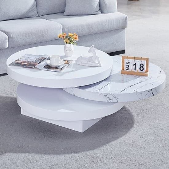 Triplo Round Rotating Coffee Table In Vida Marble Effect_1