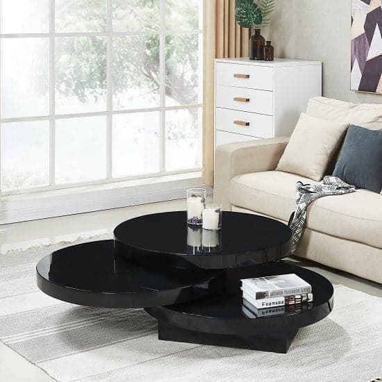 Triplo Round High Gloss Rotating Coffee Table In Black_2