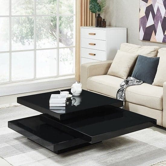 Triplo Gloss Square Rotating Coffee Table In Black | Furniture in Fashion