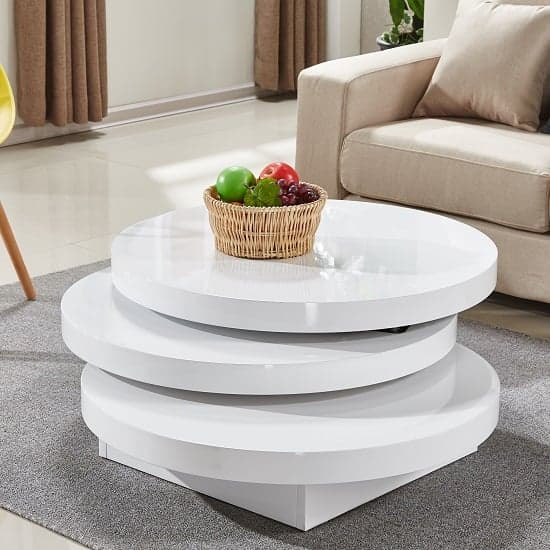 Triplo Round High Gloss Rotating Coffee Table In White_2