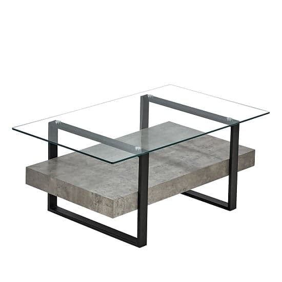 Triton Glass Coffee Table With Light Concrete And Black Metal_1