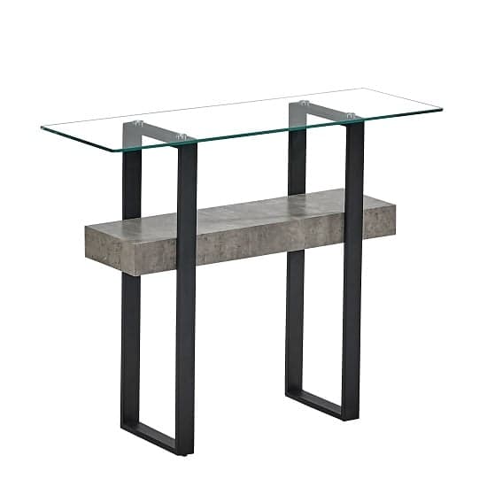Triton Glass Console Table With Light Concrete And Black Metal_1