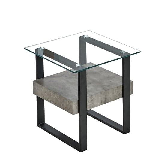 Triton Glass End Table With Light Concrete And Black Metal