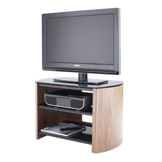 Flare Small Black Glass TV Stand With Light Oak Wooden Base Furniture