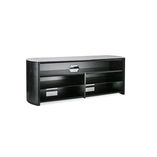 Flare Black Glass TV Stand With Black Oak Wooden Base_2