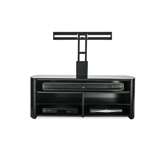 Flare Black Glass TV Stand With Black Oak Wooden Base_3