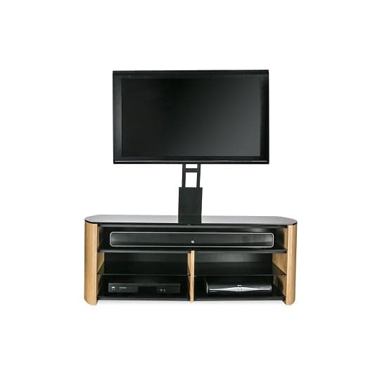 Flare Black Glass TV Stand With Light Oak Wooden Base_1