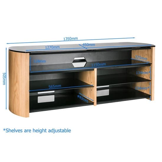 Flare Black Glass TV Stand With Light Oak Wooden Base_4