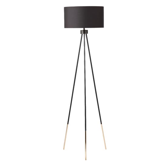 Troy Black Linen Shade Floor Lamp With Black And Gold Tripod_3