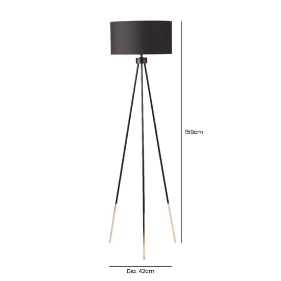 Troy Black Linen Shade Floor Lamp With Black And Gold Tripod_4